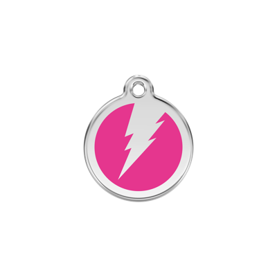 Flash Hot Pink roestvrijstalen hondenpenning small/klein dia. 2 cm - Reddingo
