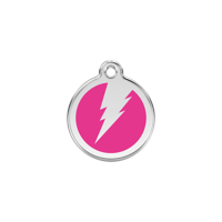 Flash Hot Pink roestvrijstalen hondenpenning small/klein dia. 2 cm - Reddingo