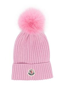 Moncler Enfant bonnet nervuré à patch logo - Rose