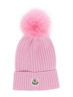 Moncler Enfant bonnet nervuré à patch logo - Rose - thumbnail