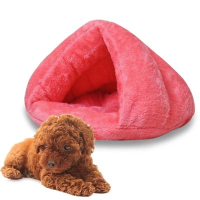 Driehoekige kat kennel warm Thicken Mongoolse yurt huisdier honden katten huis grootte: M 40 × 40 × 30cm (roze)