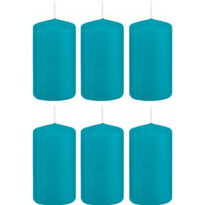 6x Turquoise blauwe cilinderkaarsen/stompkaarsen 6 x 12 cm 40 branduren