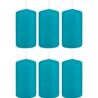 6x Turquoise blauwe cilinderkaarsen/stompkaarsen 6 x 12 cm 40 branduren