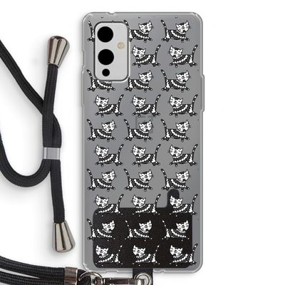 Zwarte poes: OnePlus 9 Transparant Hoesje met koord