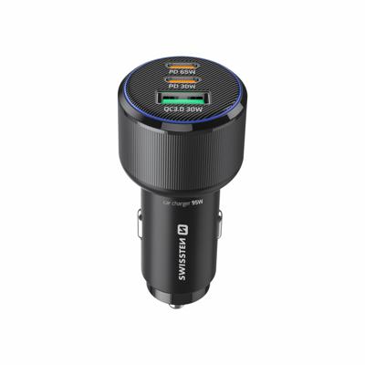 Swissten Swissten Autolader 95W - 2x USB-C PD + USB-A - Zwart