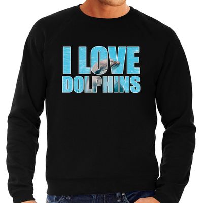 Tekst sweater I love dolphins met dieren foto van een dolfijn zwart voor heren Tekst sweater I love dolphins met dieren foto van een dolfijn zwart voor heren