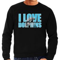 Tekst sweater I love dolphins met dieren foto van een dolfijn zwart voor heren