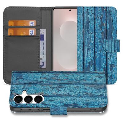 Samsung Galaxy S25 FE | Book Case | Afgebladderd Blauw Hout Met Pasjes