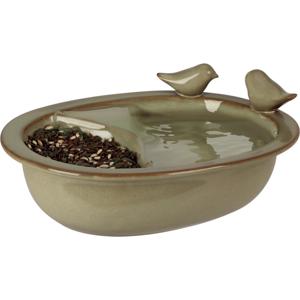 Pro Gardenvogelbad/voederschaal - saliegroen - keramiek -D20 x H8 cm- drinkschaal voor tuinvogels