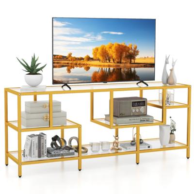 TV-Standaard voor TV's tot 65 Inch Consoletafel met Groot Blad en 4 Gehard Glazen Planken Modern Entertainmentcentrum voor Woonkamer