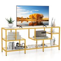 TV-Standaard voor TV's tot 65 Inch Consoletafel met Groot Blad en 4 Gehard Glazen Planken Modern Entertainmentcentrum voor Woonkamer