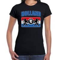 Zwart t-shirt Holland / Nederland supporter Holland met een Nederlands wapen EK/ WK voor dames - thumbnail