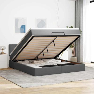 Bed poef met matras en LED's 180x200 cm stof donkergrijs
