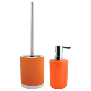 MSV Toiletborstel in houder 38 cm/zeeppompje set Moods - polyresin/kunststof - oranje - Badkameraccessoireset