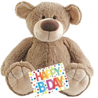 Pluche knuffel Happy Horse knuffelbeer 70 cm met Happy Birthday wenskaart - thumbnail