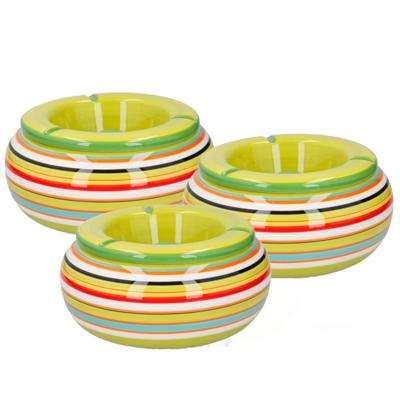 Storm Asbak - 3x stuks - in mooie groene kleuren combinatie - D13 cm - Keramiek - Strepen