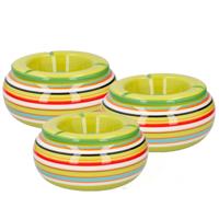 Storm Asbak - 3x stuks - in mooie groene kleuren combinatie - D13 cm - Keramiek - Strepen