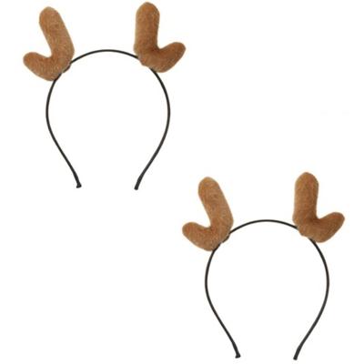 Rendier diadeem - 2x stuks - gewei - bruin - 19 x 17 cm - haarband - kerstaccessoires