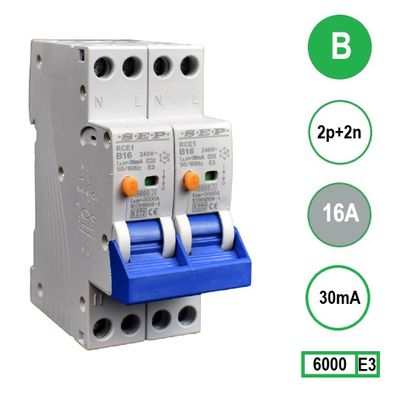 Kookgroep met Aardlekautomaat 2x230V 16A B Kar 30mA 36mm