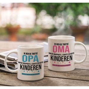 Trotse Opa en Oma mok van de grappigste en leukste kinderen - Cadeau beker set voor Opa en Oma   -