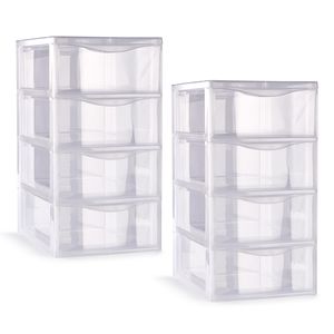 Ladeblokje/bureau organizer - 2x stuks - 4 lades - transparant - L18 x B25 x H33 cm - plastic