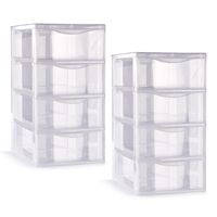 Ladeblokje/bureau organizer - 2x stuks - 4 lades - transparant - L18 x B25 x H33 cm - plastic