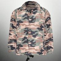 Mens Camo Lilac Fleece Lined Wind-Proof Snap Button Coach Jacket Camo Olive / XXXL