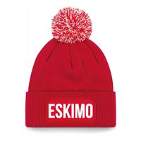 Eskimo muts met pompon unisex one size - Rood One size  -