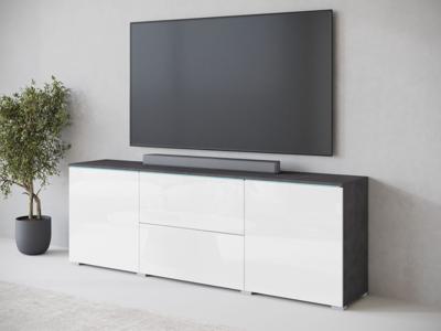 Tv-meubel VITTORIO 2 deuren 2 lades grafiet/hoogglans wit met led
