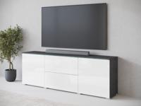 Tv-meubel VITTORIO 2 deuren 2 lades grafiet/hoogglans wit met led