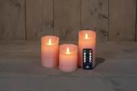 Anna's Collection LED kaars flame effect rustiek set 7.5 cm lichtroze 3 stuks