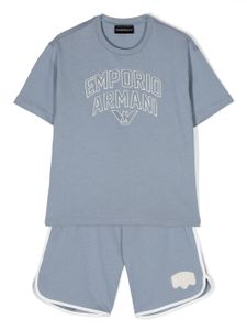 Emporio Armani Kids survêtement en coton à logo imprimé - Bleu