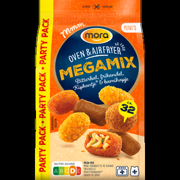 Mora Oven & Airfryer Mega Mix Bitterbal, Frikandel, Kipkantje & Bamihapje Party Pack 624 g bij Jumbo
