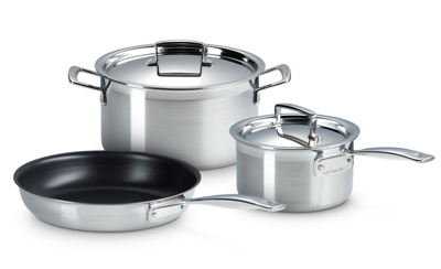 Le Creuset Pannenset Magnetik - Triply RVS - Inductie - Koekenpan, Kookpan & Steelpan - inclusief 2 deksels - 3 Delig