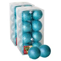 32x stuks kerstballen ijsblauw glitters kunststof 5 cm