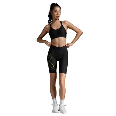 2XU Light Speed Mid-Rise 8 Inch Shorts Black/Gold Reflective Dames M