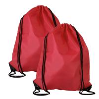Gymtas met rijgkoord - 2x - rood - 34 x 44 cm - 11L - sport draagtas - polyester - verstevigde hoeke