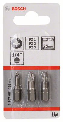 Bosch Accessoires 3-delige bitset Extra Hard (PZ) PZ1; PZ2; PZ3; 25 mm 3st - 2607001753