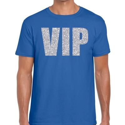 Feestkleding verkleed t-shirt - VIP tekst - zilver glitter print - blauw - voor heren Feestkleding verkleed t-shirt - VIP tekst - zilver glitter print - blauw - voor heren