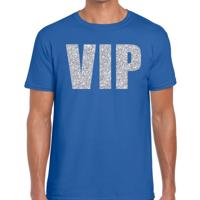 Feestkleding verkleed t-shirt - VIP tekst - zilver glitter print - blauw - voor heren