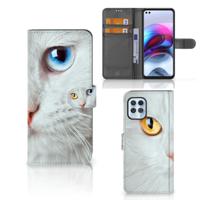 Motorola Moto G100 | Telefoonhoesje | Met pasjeshouder | Witte Kat