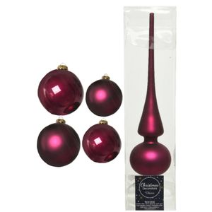 Glazen kerstballen pakket framboos roze glans/mat 38x stuks 4 en 6 cm met piek mat