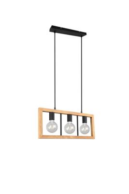 Trio HanglampAgra 3-lichts hout met zwart - 313800332