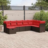 8-delige Loungeset met kussens poly rattan bruin