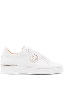 Philipp Plein baskets en cuir à plaque logo - Blanc