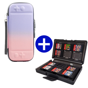 Case geschikt voor Nintendo Switch / Nintendo Switch OLED + Game Card hoes - 12 Games - Draagtas - Opbergtas - Paars/Roze/Grijs