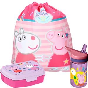 Peppa Pig lunchbox set voor kinderen - 3-delig - roze - incl. gymtas/schooltas