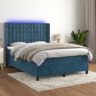 Boxspring met matras en LED fluweel donkerblauw 140x200 cm