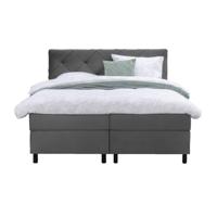Leen Bakker - Boxspring Liv Geruit - 180x200 Cm - Vierkante Poot - Stof/Velvet - Grijs