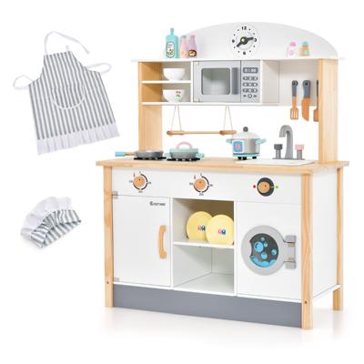 Houten Speelkeuken voor Kinderen Magnetron en Wasmachine Afdruiprek Keukengerei 3 Haken Speelgoedkeukenset voor Kinderen 3+